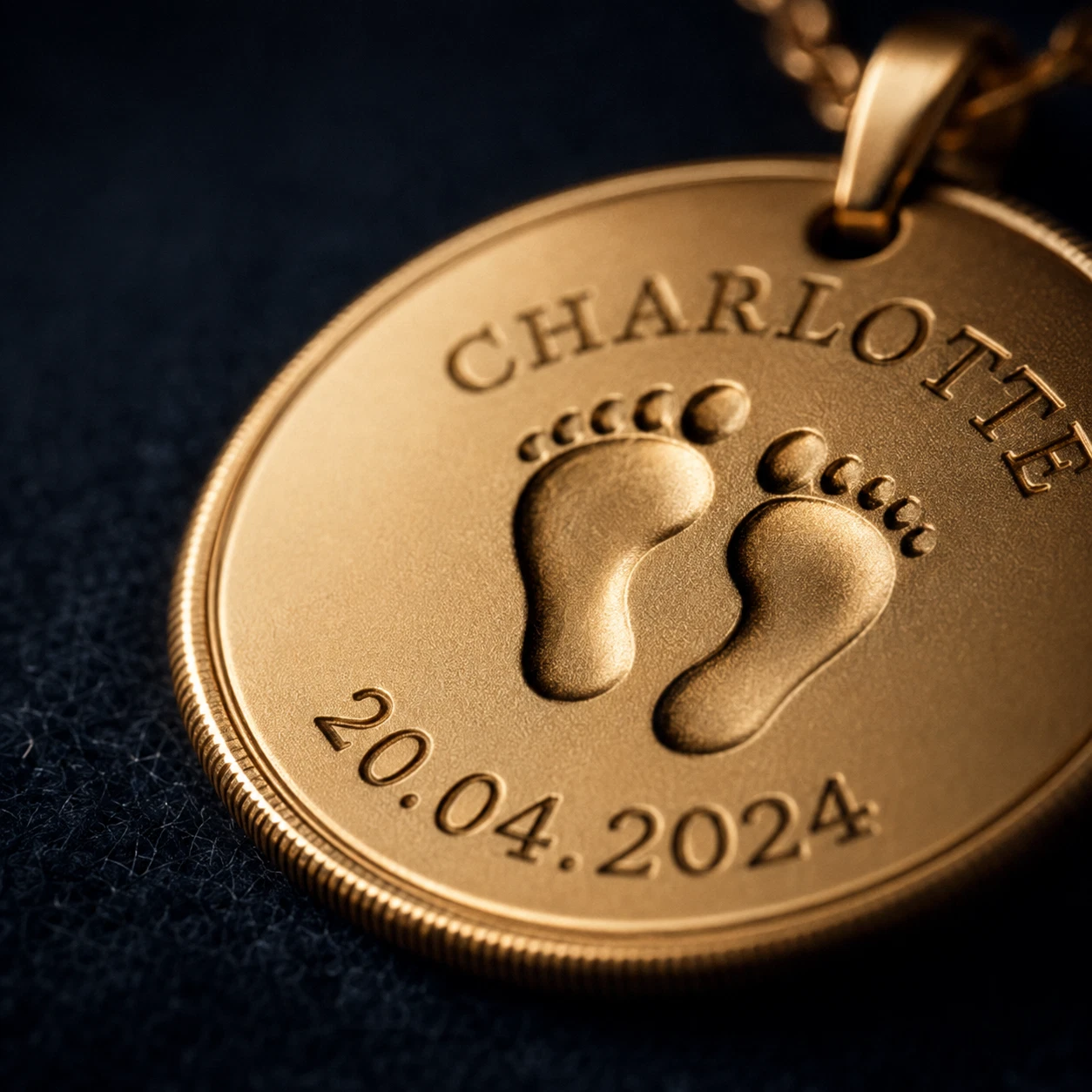 Macro detail of the Genesis Medallion engraving and reeded edge