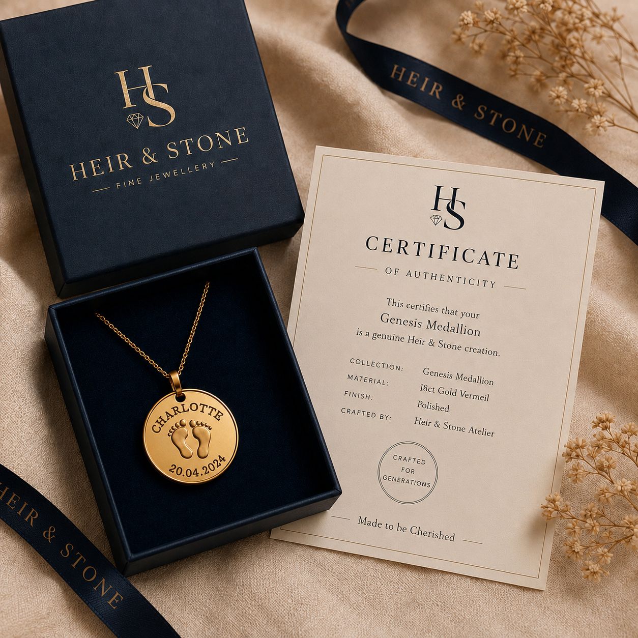 The Genesis Medallion beside its Heir & Stone Certificate of Authenticity